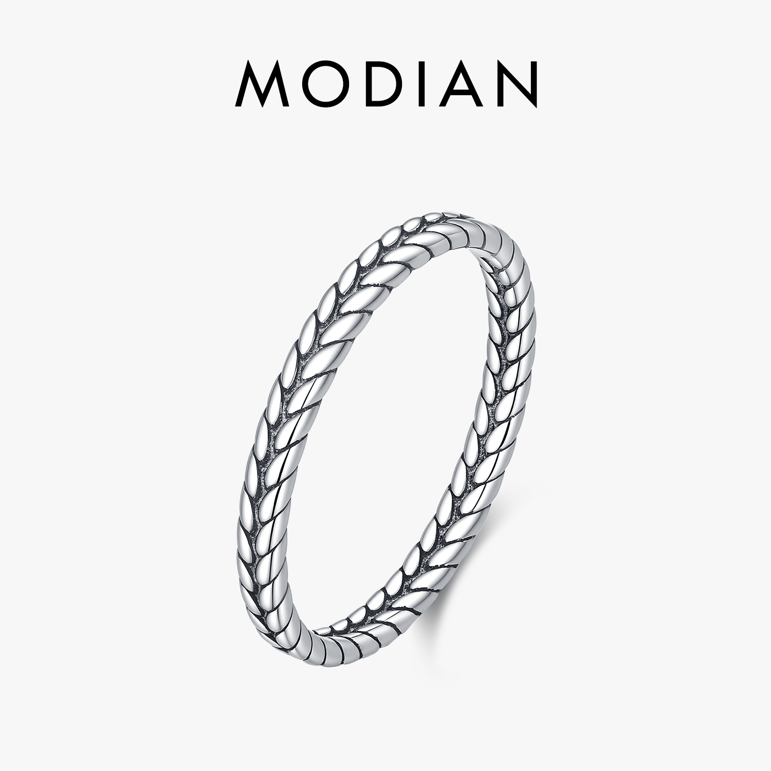 Minimalist Ring Stackable - MODIAN 925 スターリングシルバーレトロツイスト小麦指輪スタッカブルバンドミニマリスト女性ファッションファインジュエリーパーティーギフト