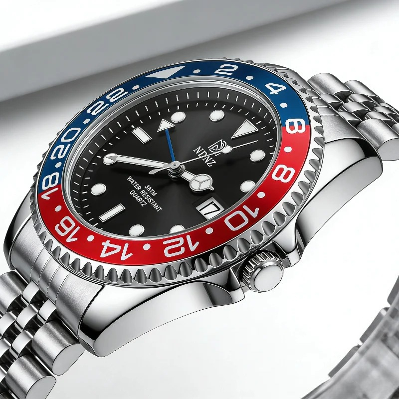 Rolex Watch Datejust - NDNZ ツートーンベゼル GMT ウォッチ、メンズ 3Bar 防水クォーツ腕時計、ステンレススチールブレスレット、カジュアルビジネス