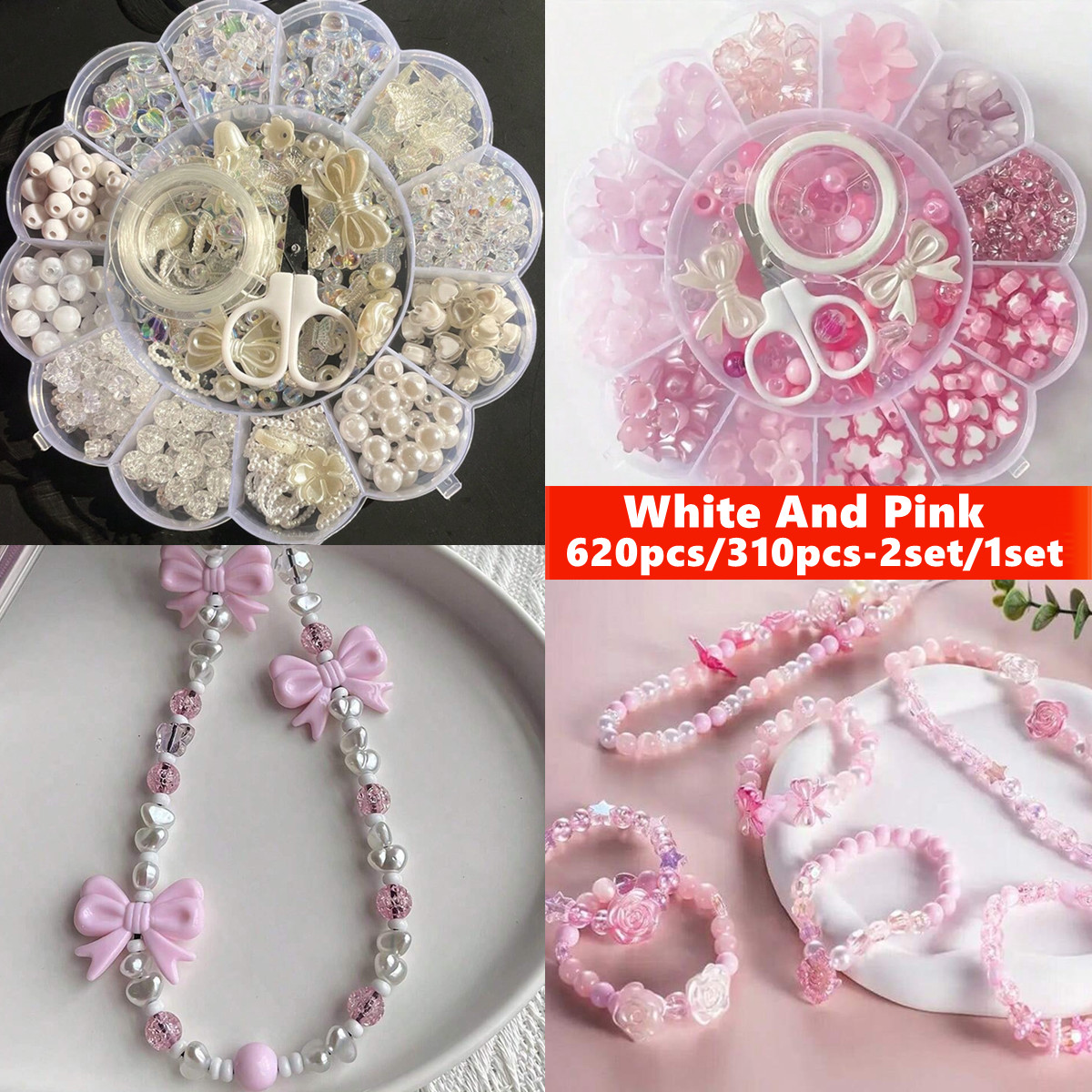 Fine Jewelry & Watches Photos - 2セット/1セット 13グリッドアクリルフラワーボックスビーズ ピンクと白のフラワーシリーズルースビーズ、DIYハンドストリングシリーズ作成用