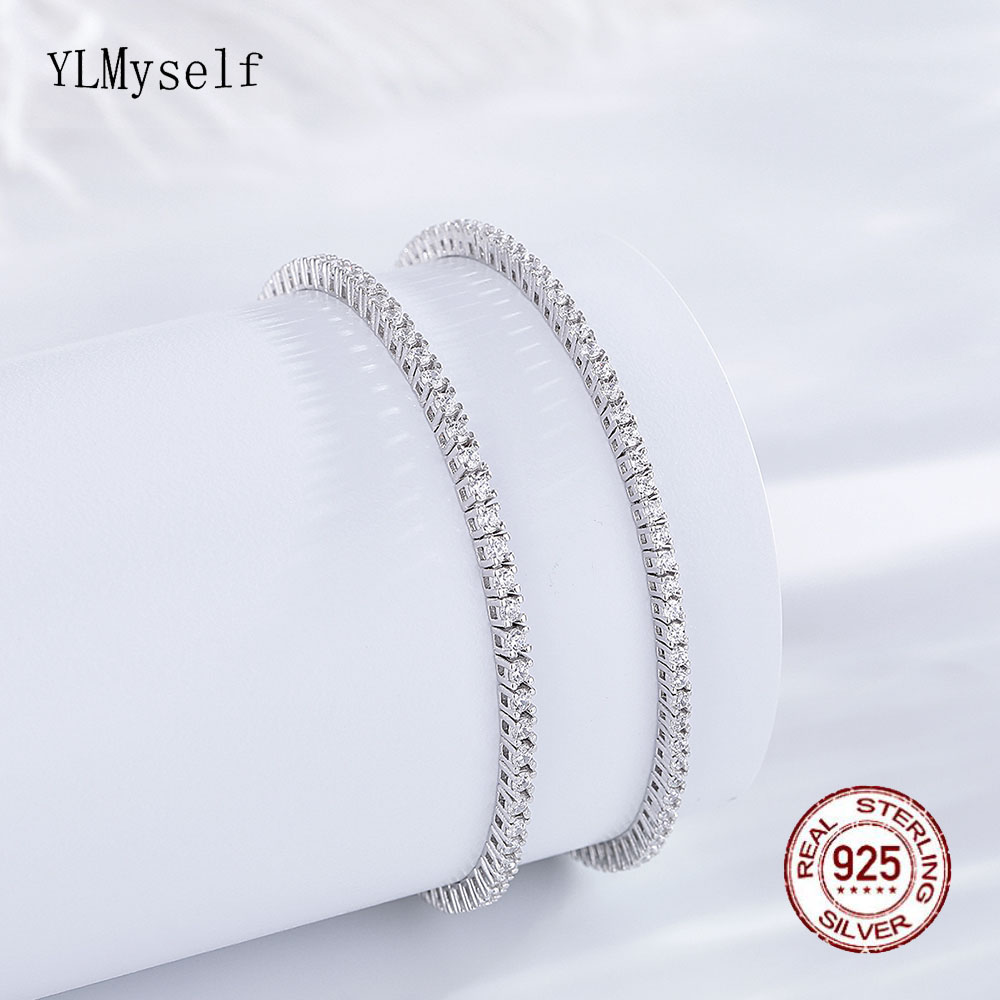 Tennis Bracelet Cubic - 女性用テニスブレスレット,ピュア925シルバー,キュービックジルコニア,ホワイト,ファインジュエリー,ウェディングギフト,15〜20cm, 1.75mm, 1.5mm
