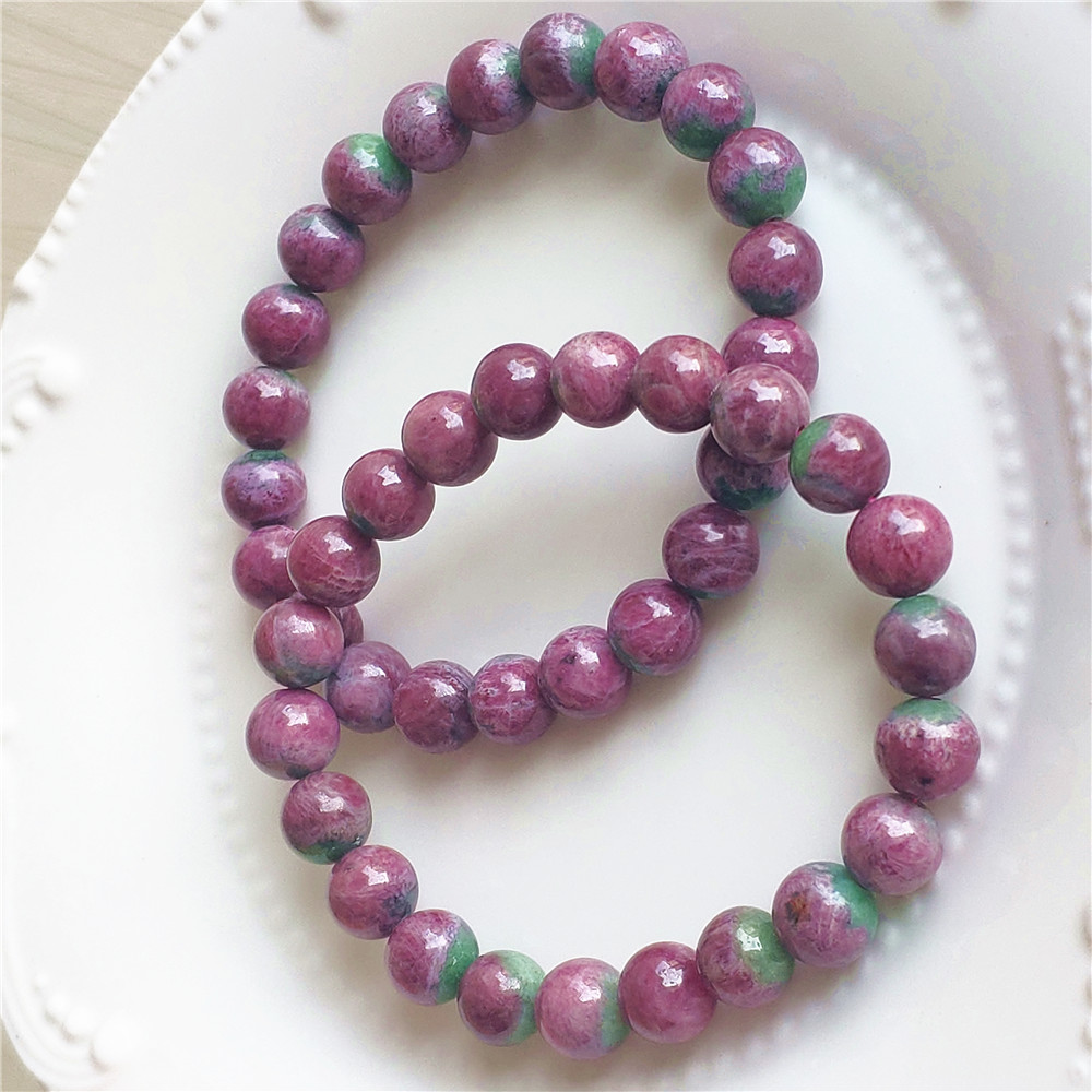 Gemstone Bracelet Healing - 天然レッドルビー宝石ブレスレット スターラウンドビーズ レッドグリーンルビー ウォーターメロンヒーリングストーン スターライトジュエリー AAAAAA