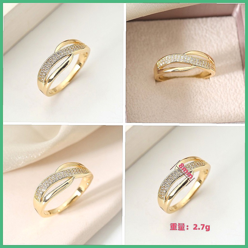 Minimalist Ring Stackable - フルクリスタル付きクロスフィンガーリングセット、女性用のファッショナブルなミニマリストスタッカブルリング、エレガントなジュエリーギフト