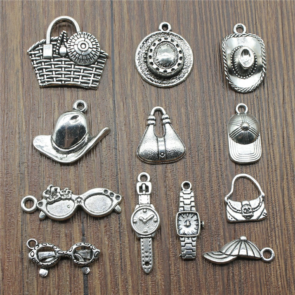 Jewelry Making Watches - 20個/ロットハットチャームサングラスチャームジュエリー作り時計チャームブレスレット作りアンティークシルバーカラー