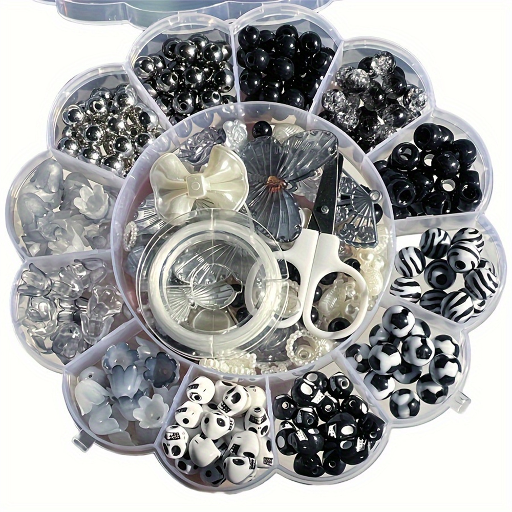 Fine Jewelry & Watches Photos - 13グリッド 120g ランダムフラワーボックスビーズ アクリル製 黒白AB玉 七色玉シリーズ