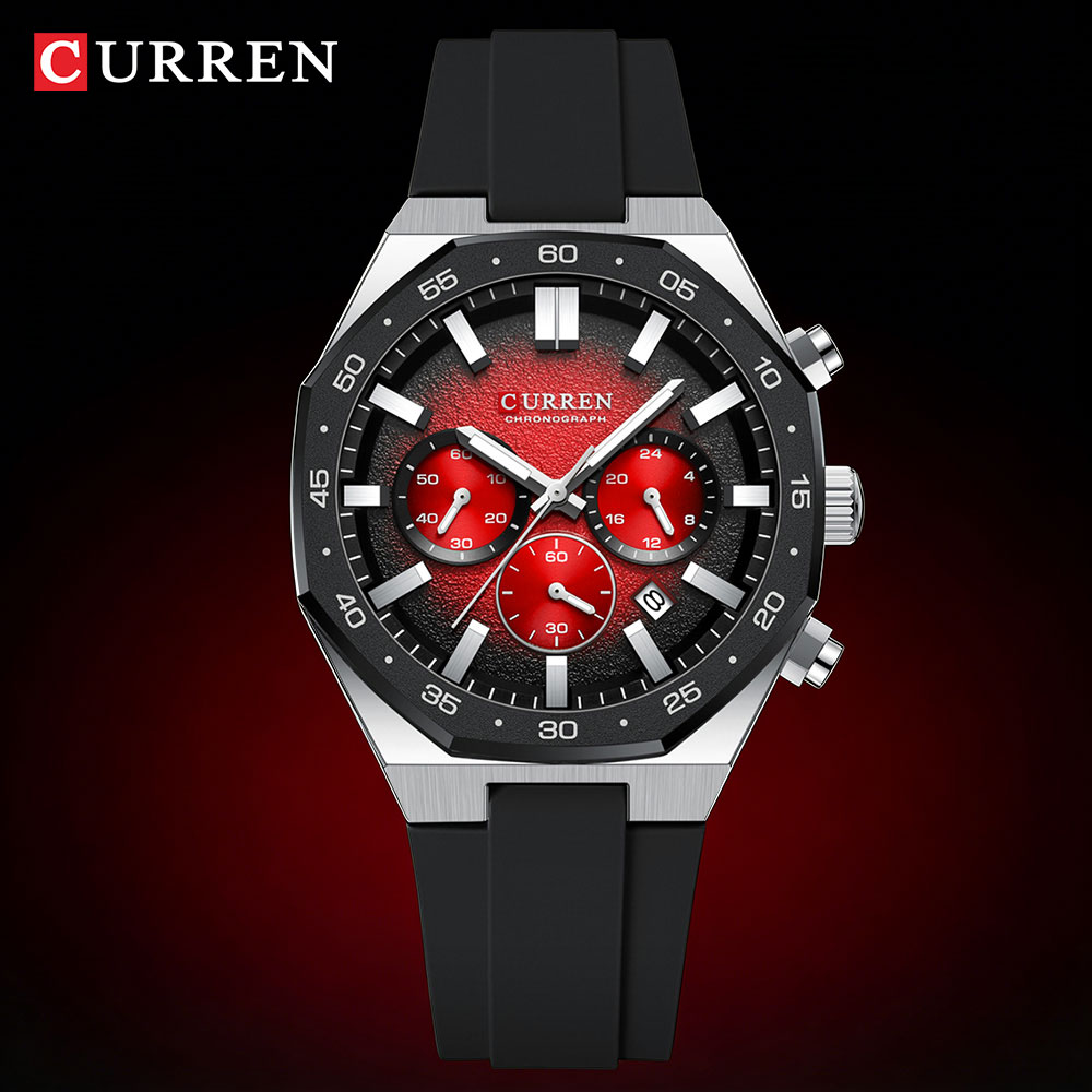 Jewelry And Watches - CURREN ファッションカジュアルメンズスポーツウォッチクロノグラフシリコンベルト自動日付ダイヤルクォーツ腕時計男性リロイレロジオ Masculino