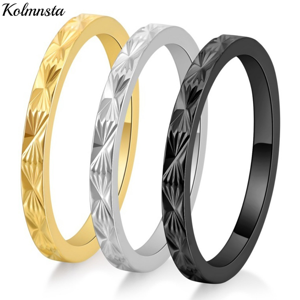 Minimalist Ring Stackable - Kolmnsta 2 ミリメートルチタン鋼スタッカブル結婚指輪女性のためのミニマリストスタークロス刻まれた指輪カップルジュエリー Anillos