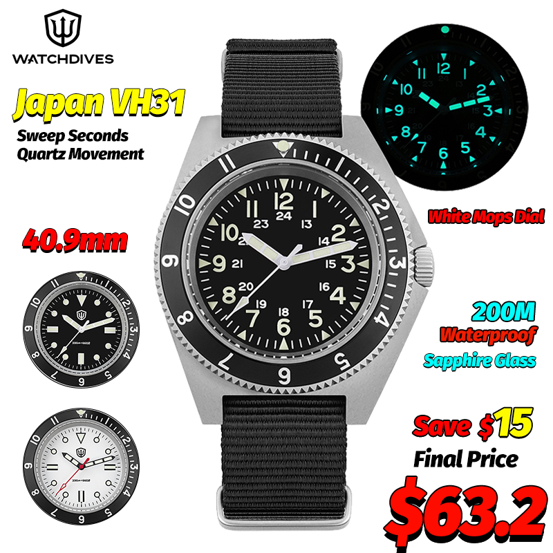 Jewelry And Watches - Watchdives WD1972 クォーツ時計サファイア夜光メンズ腕時計 VH31 スイープ秒ムーブメント 20Bar