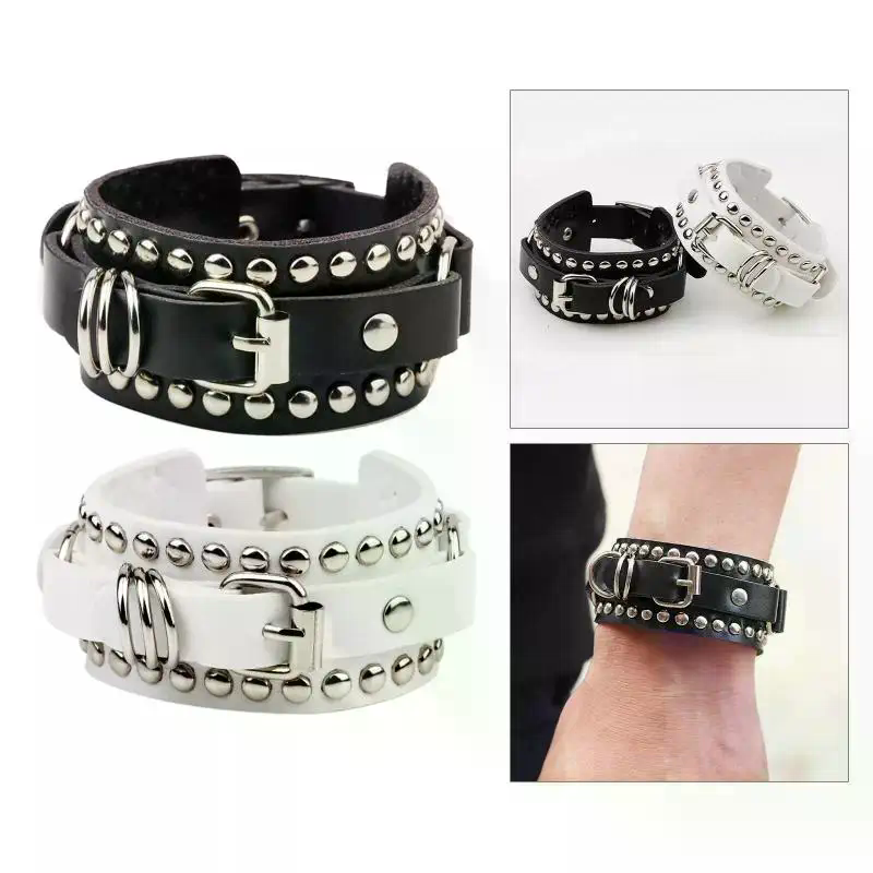 Jewelry & Watches Sp Zo O - レザーリストバンドブレスレットカフゴスパンクブレスレット女性男性スパイクリベットスタッズバングルコスプレロックユニセックスジュエリー