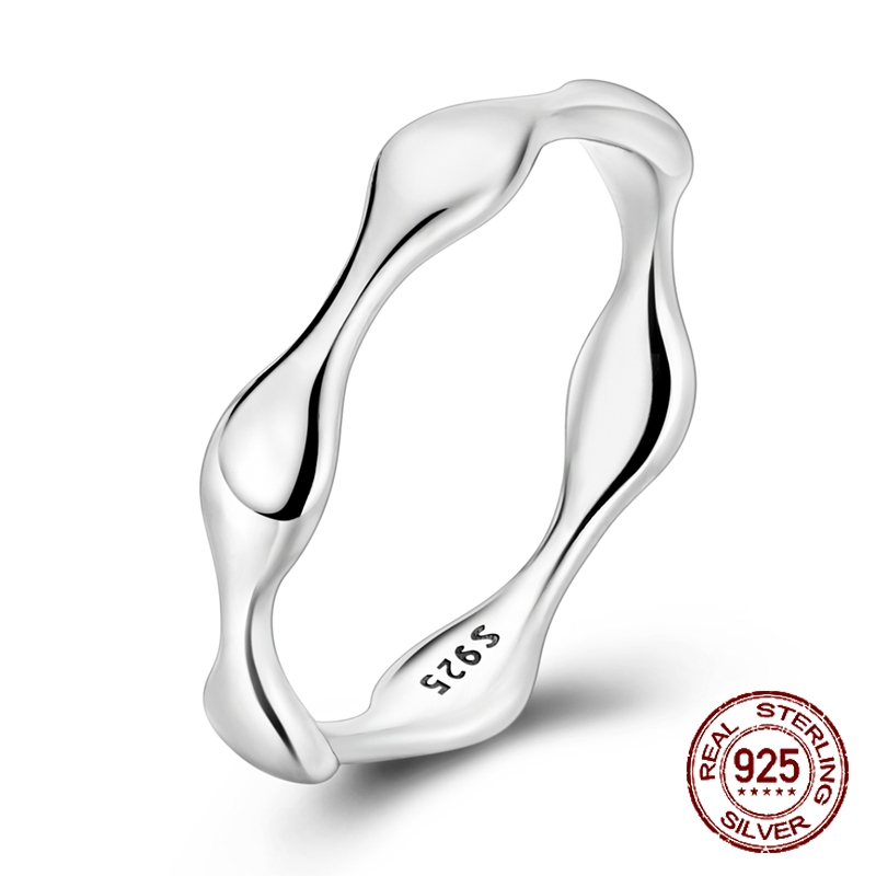 Minimalist Ring Stackable - 925 スターリングシルバー波状不規則バンドリングミニマリスト滑らかな光沢のある積み重ね可能な薄いリング女性女の子のための日常着用ギフト
