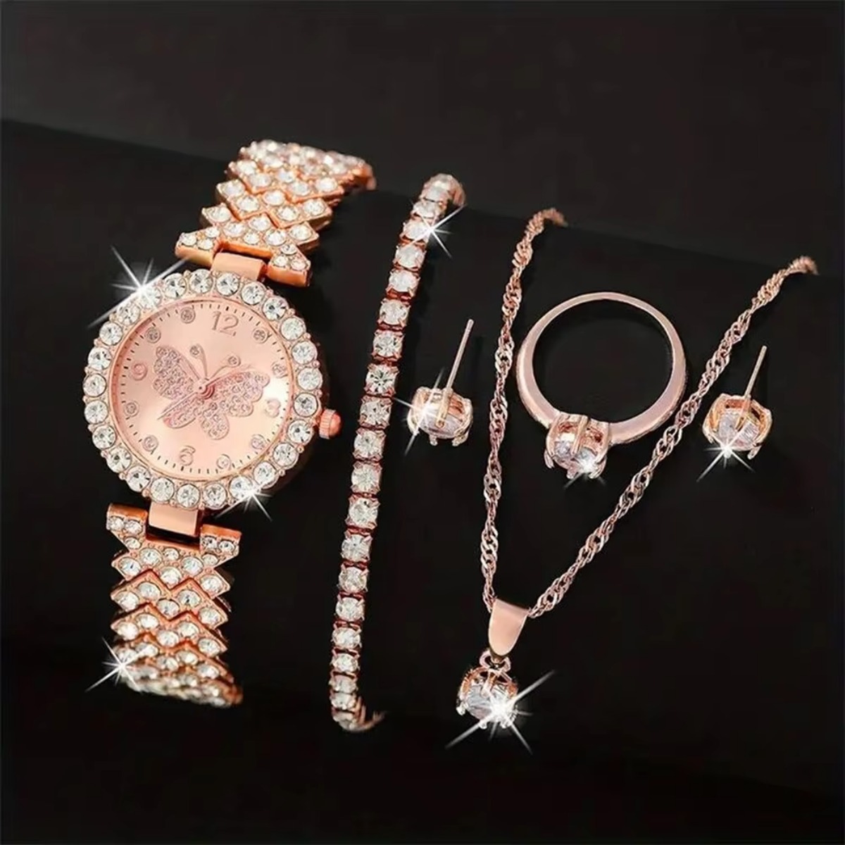 6 ピース/セット高級ラインストーン蝶女性用クォーツ時計ファ - Jewels On Watches のレビューと価格