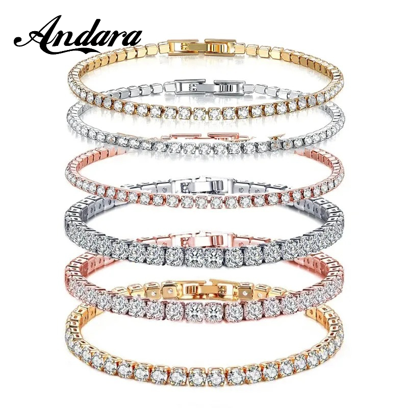 925 スターリングシルバー ローズゴールド テニスブレスレ - Tennis Bracelet Cubic のレビューと価格