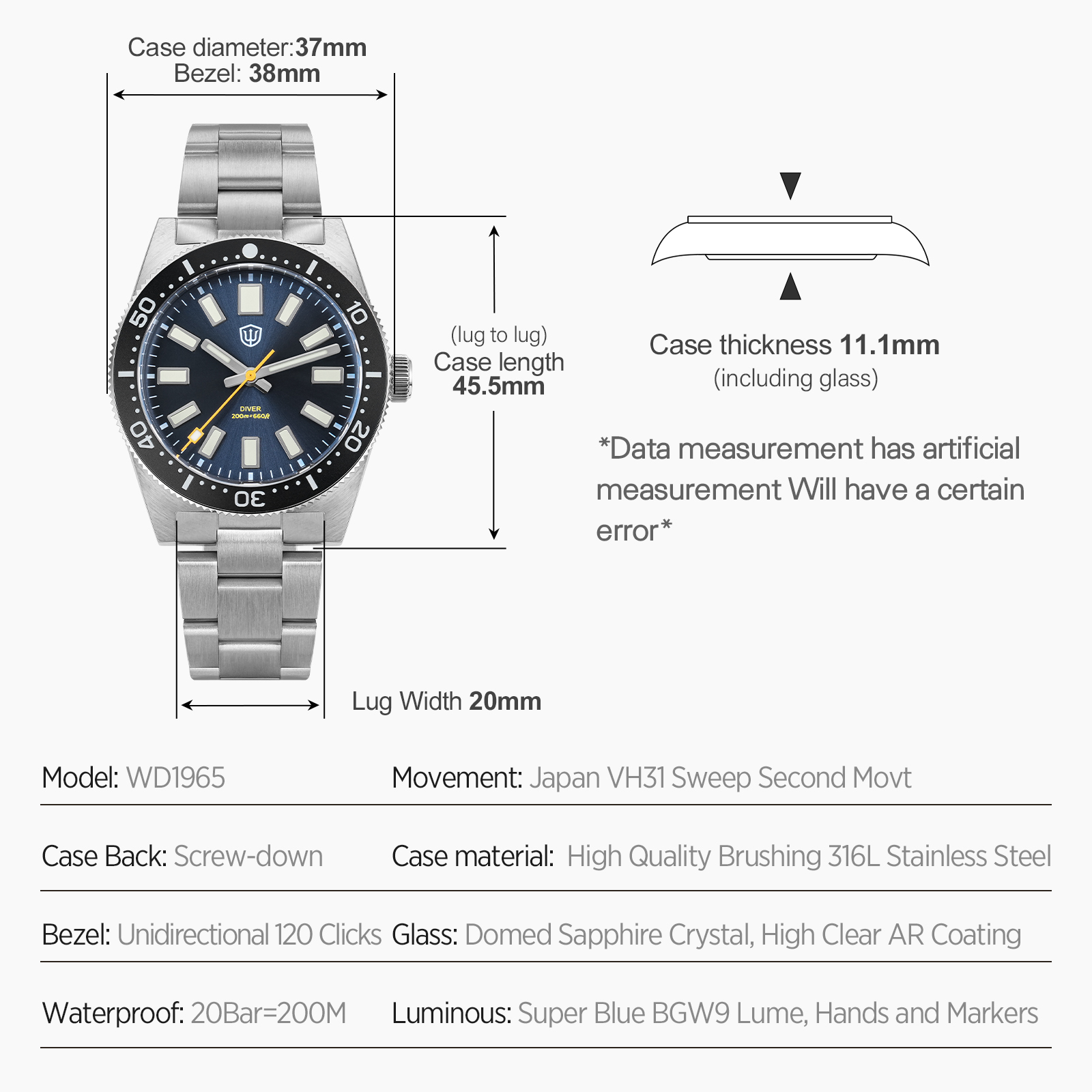 Watchdives 37 ミリメートル WD1965 V2 - Jewelry And Watches のレビューと価格