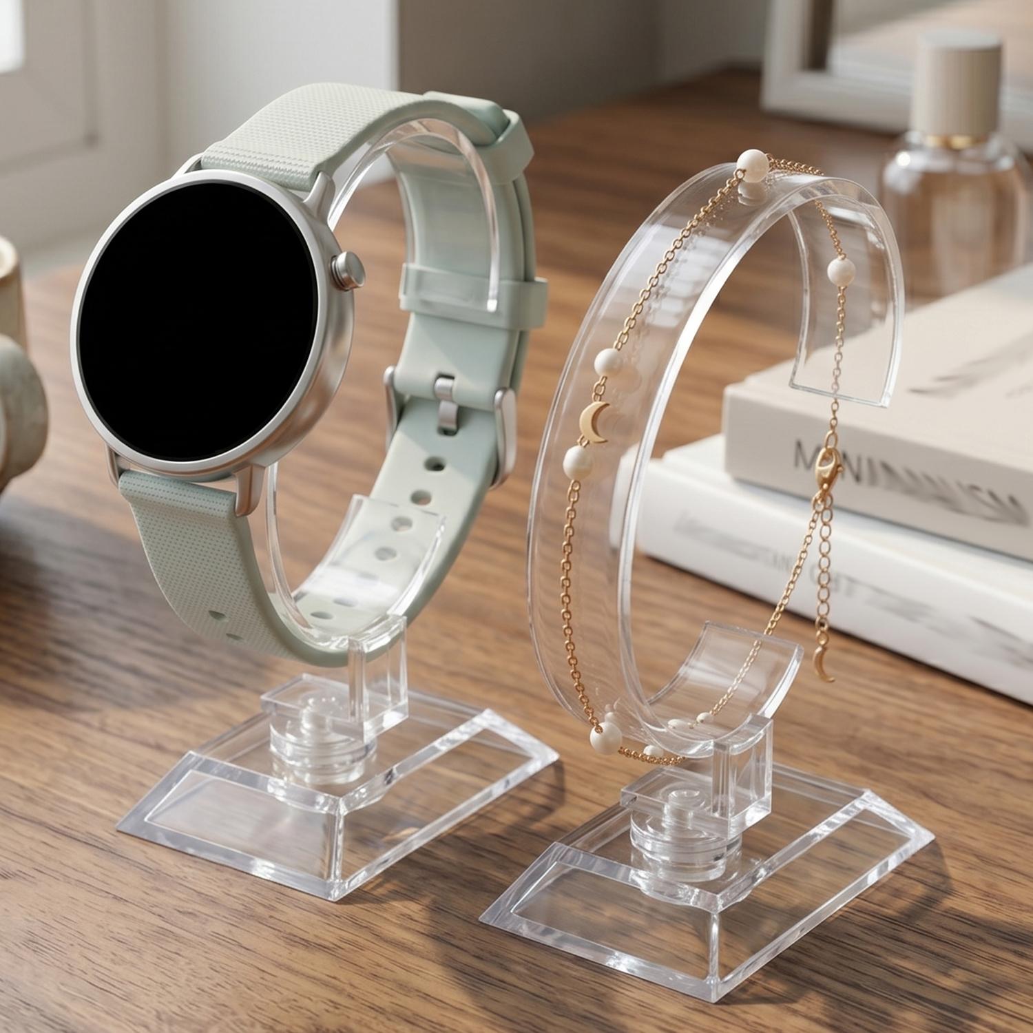 透明な時計ディスプレイスタンド C型アクリルホルダー カウン - Jewels On Watches のレビューと価格