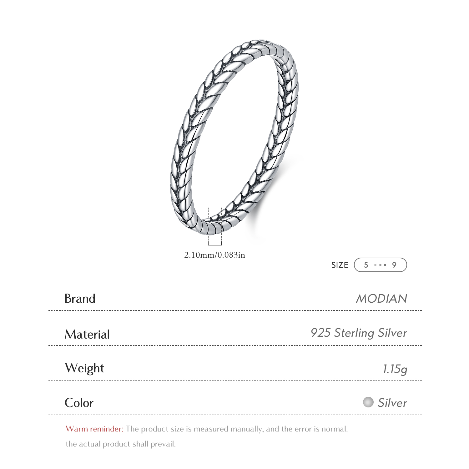 MODIAN 925 スターリングシルバーレトロツイスト小麦 - Minimalist Ring Stackable のレビューと価格