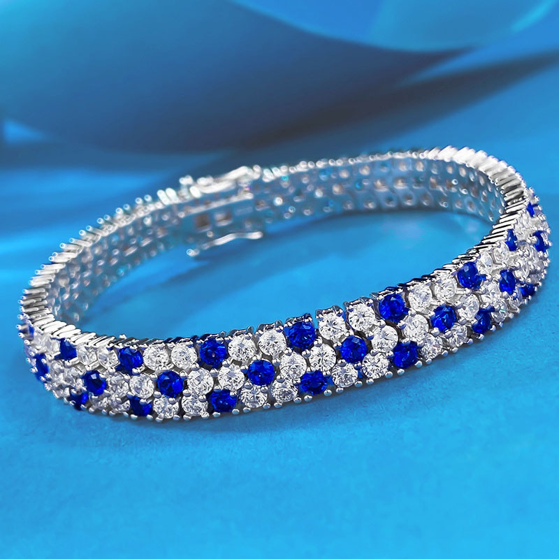 レディース ダブルロウ ブルーホワイト キュービックジルコニ - Tennis Bracelet Cubic のレビューと価格
