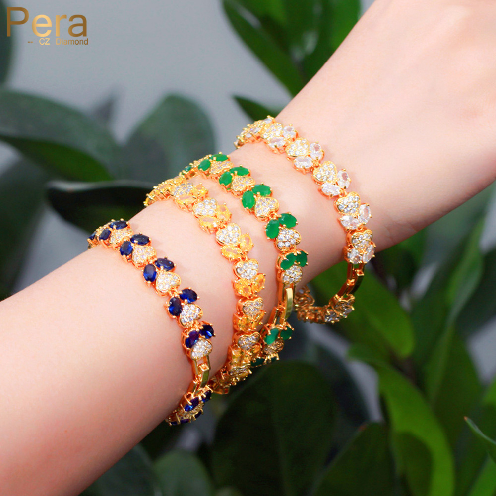 ペラ珍しいハート & リーフチャーム CZ ストーンドバイゴ - Tennis Bracelet Cubic のレビューと価格