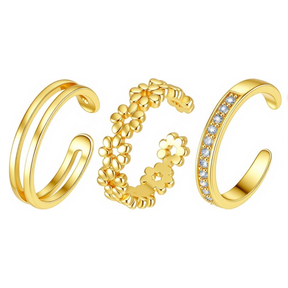 3個セット ゴールド オープンアジャスタブルリングセット レ - Minimalist Ring Stackable のレビューと価格