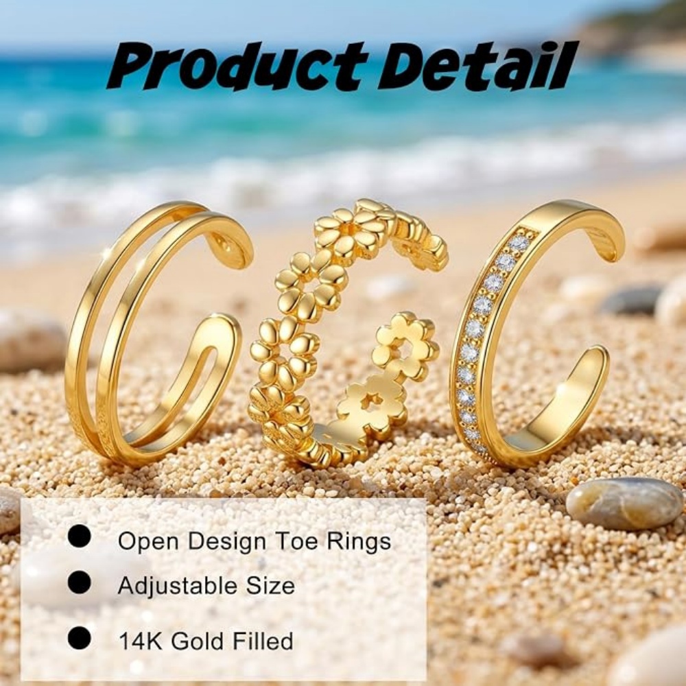 3個セット ゴールド オープンアジャスタブルリングセット レ - Minimalist Ring Stackable のレビューと価格