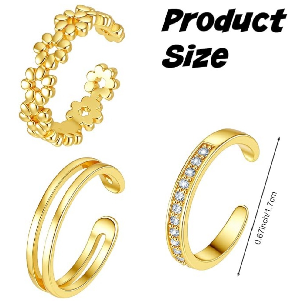 3個セット ゴールド オープンアジャスタブルリングセット レ - Minimalist Ring Stackable のレビューと価格