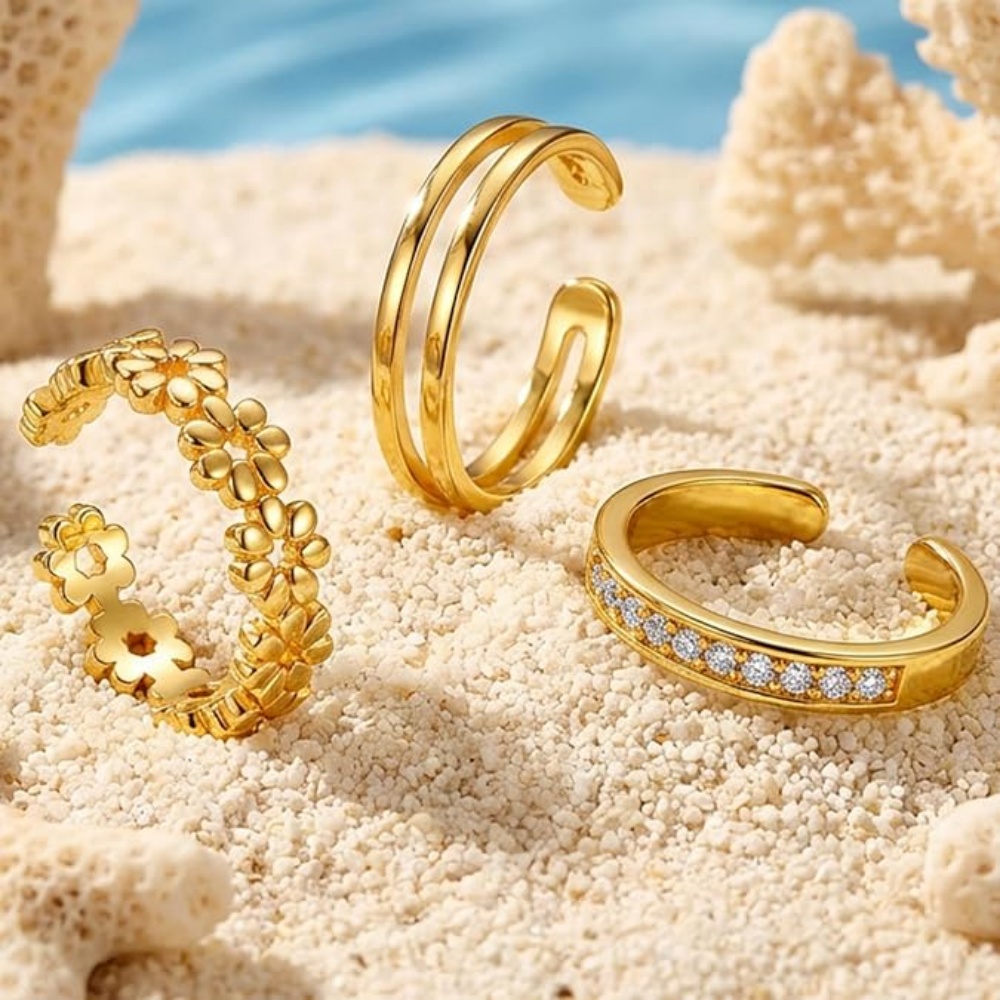 3個セット ゴールド オープンアジャスタブルリングセット レ - Minimalist Ring Stackable のレビューと価格