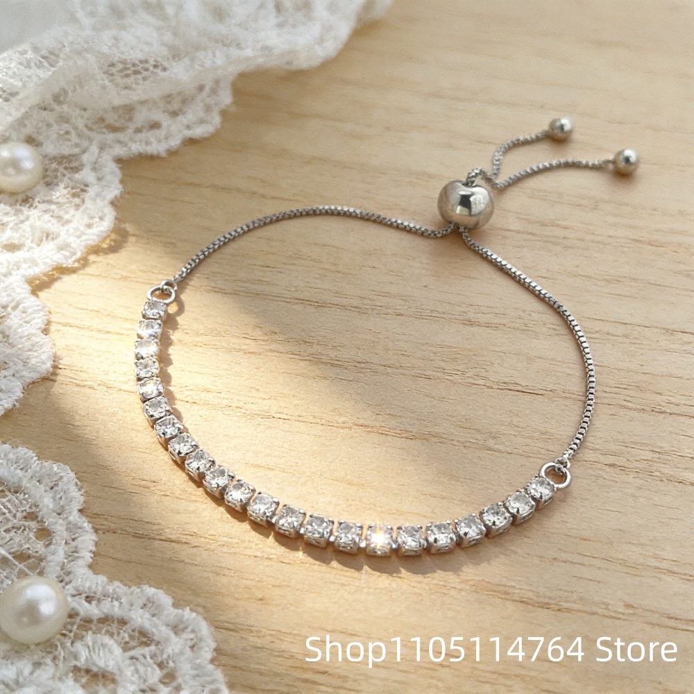 925 スターリングシルバーの調節可能なテニスブレスレット、 - Tennis Bracelet Cubic のレビューと価格