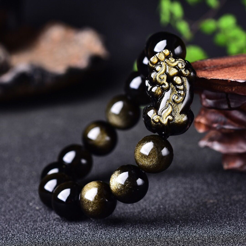 男性と女性のための黒曜石のブレスレット,天然の金の宝石,癒し - Gemstone Bracelet Healing のレビューと価格