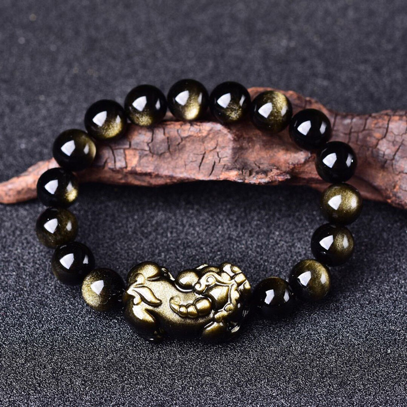 男性と女性のための黒曜石のブレスレット,天然の金の宝石,癒し - Gemstone Bracelet Healing のレビューと価格