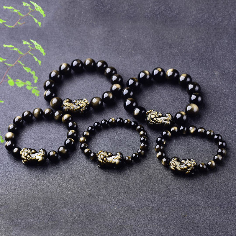 男性と女性のための黒曜石のブレスレット,天然の金の宝石,癒し - Gemstone Bracelet Healing のレビューと価格
