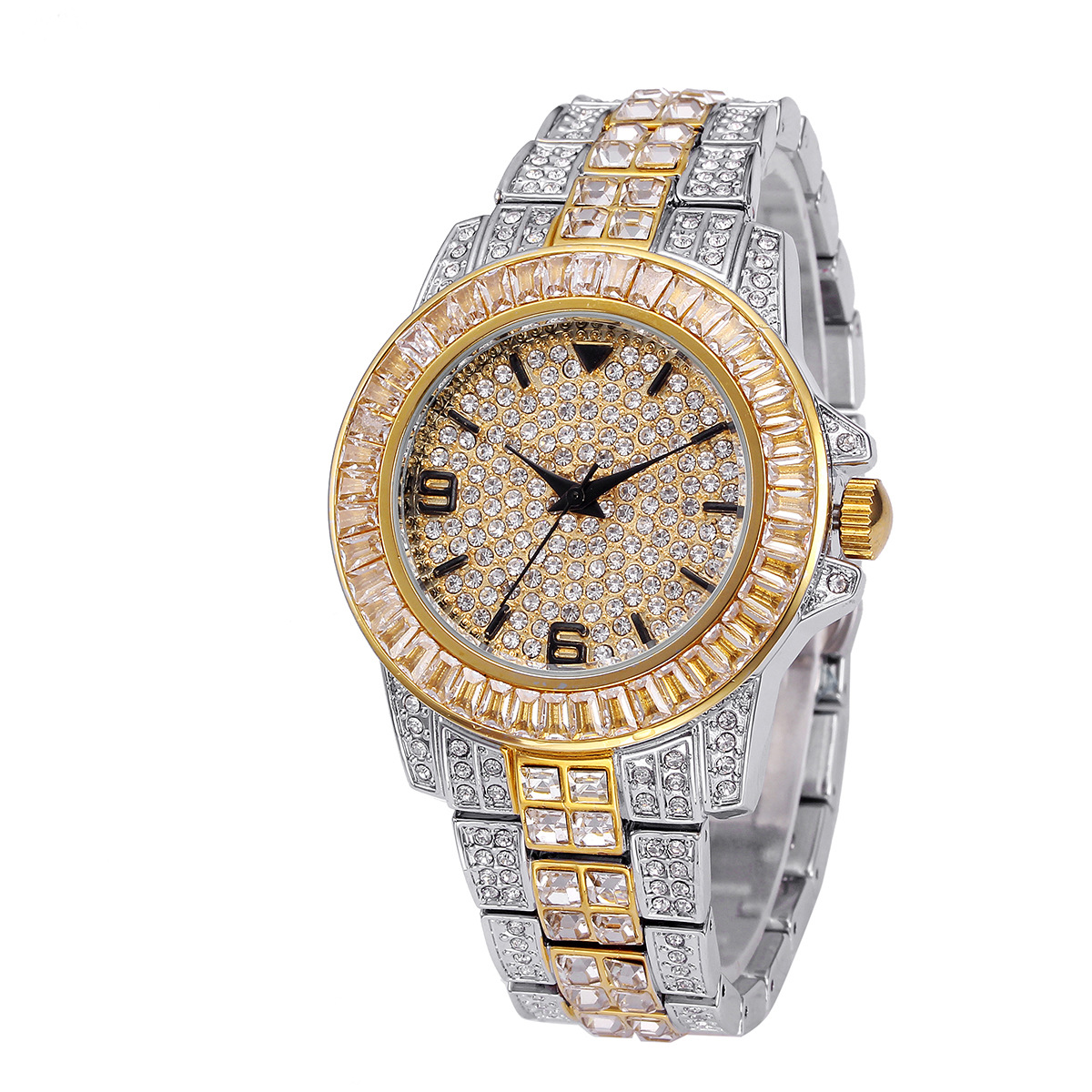 高級フルストーンクォーツ腕時計男性女性ヒップホップゴールドフ - Jewelry And Watches のレビューと価格
