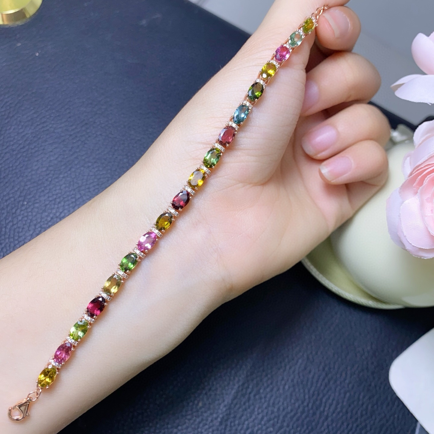 925シルバー天然トルマリンブレスレット、4x6mmキャンデ - Gemstone Bracelet Healing のレビューと価格