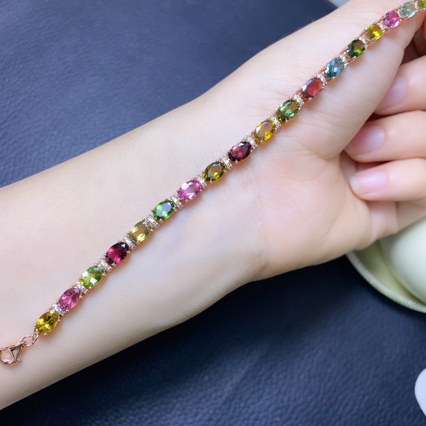 925シルバー天然トルマリンブレスレット、4x6mmキャンデ - Gemstone Bracelet Healing のレビューと価格