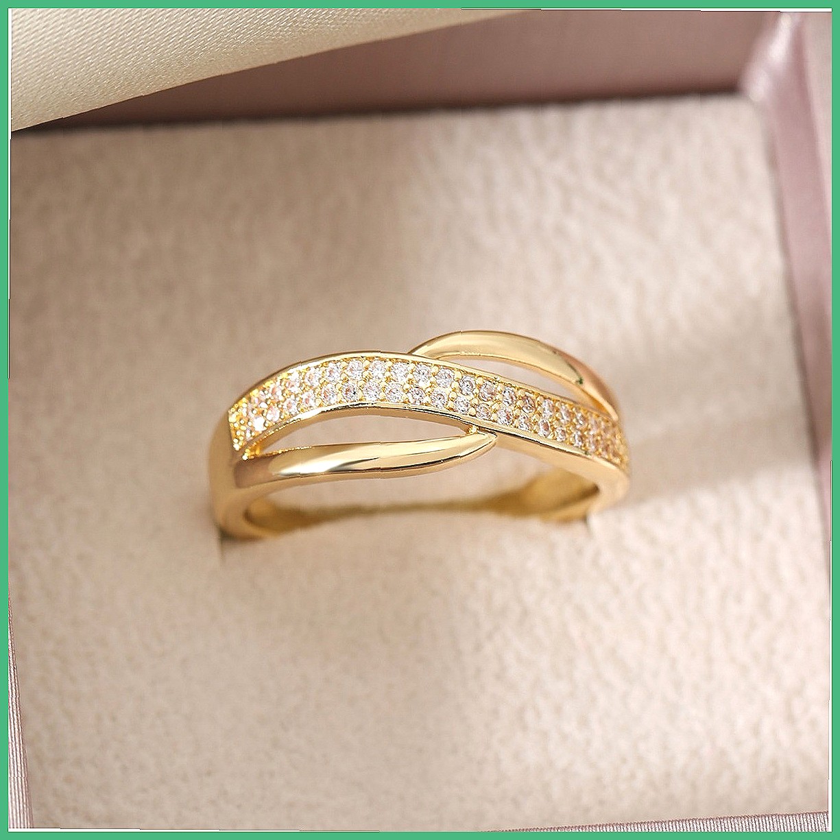フルクリスタル付きクロスフィンガーリングセット、女性用のファ - Minimalist Ring Stackable のレビューと価格