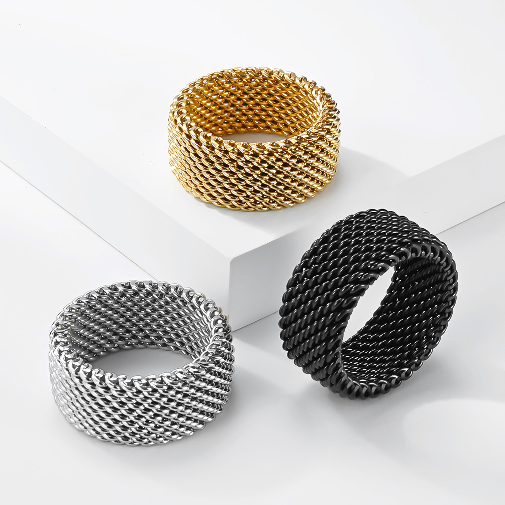 トレンディなステンレス鋼織りリング幾何学的なミニマリスト指輪 - Minimalist Ring Stackable のレビューと価格