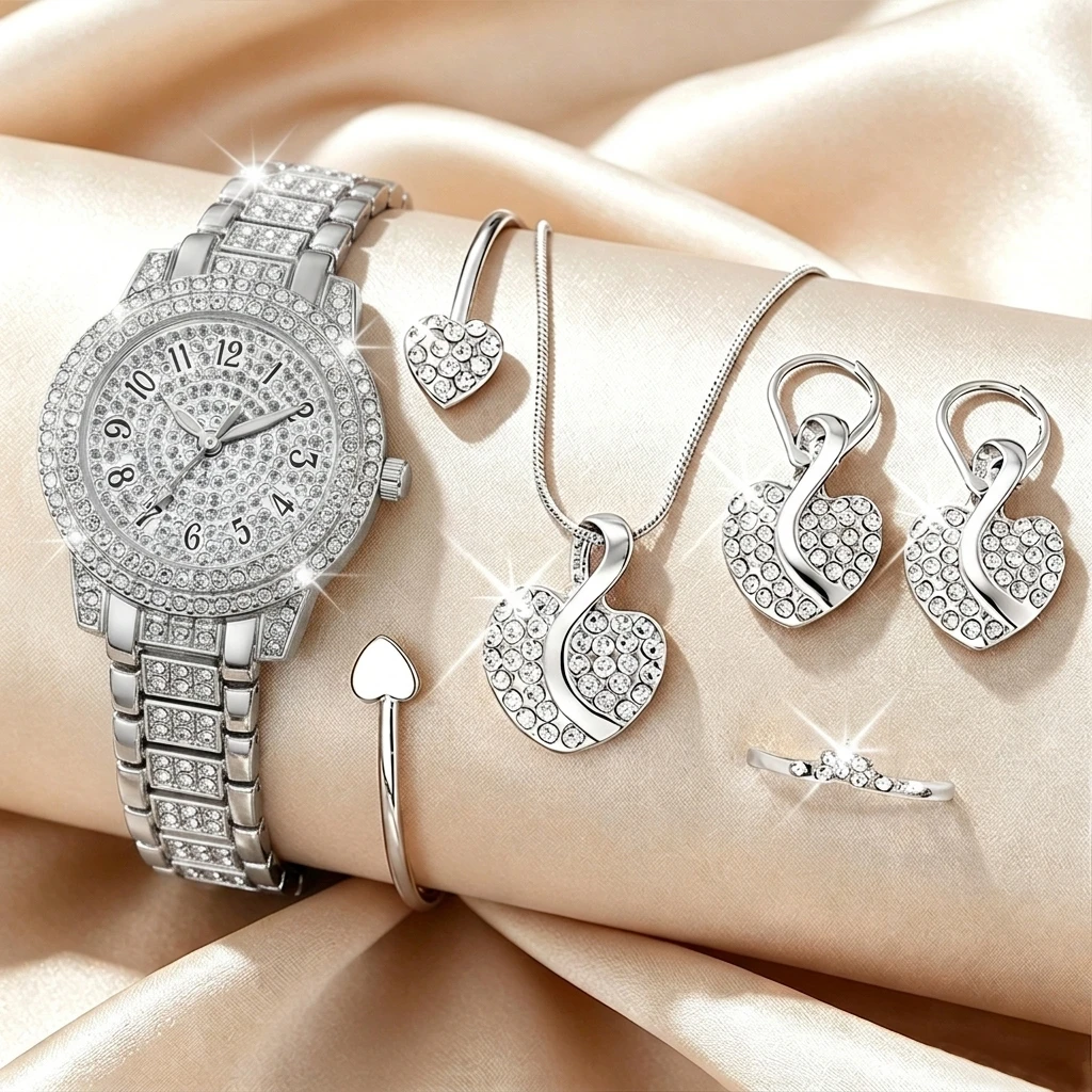 6 個のファッションラインストーン女性腕時計ハートジュエリー - Jewels On Watches のレビューと価格