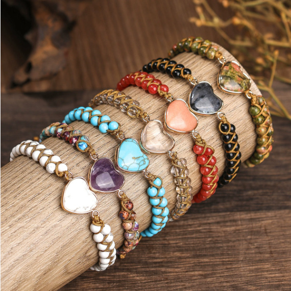 中国風幸運の祝福天然宝石二重編み込み調整可能ブレスレット ラ - Gemstone Bracelet Healing のレビューと価格