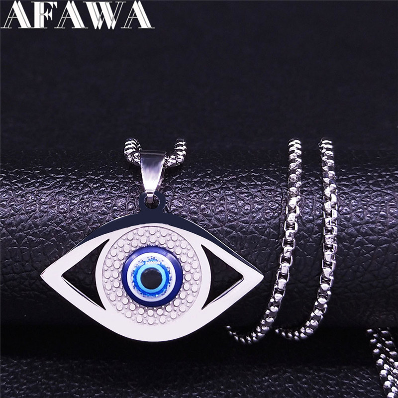 イスラム ハムサ 邪視除けブルーアイネックレス ステンレスス - Jewelry & Watches Review のレビューと価格