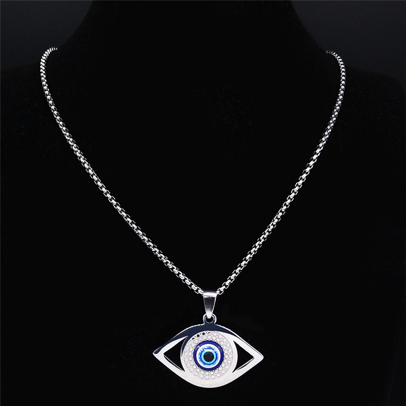 イスラム ハムサ 邪視除けブルーアイネックレス ステンレスス - Jewelry & Watches Review のレビューと価格
