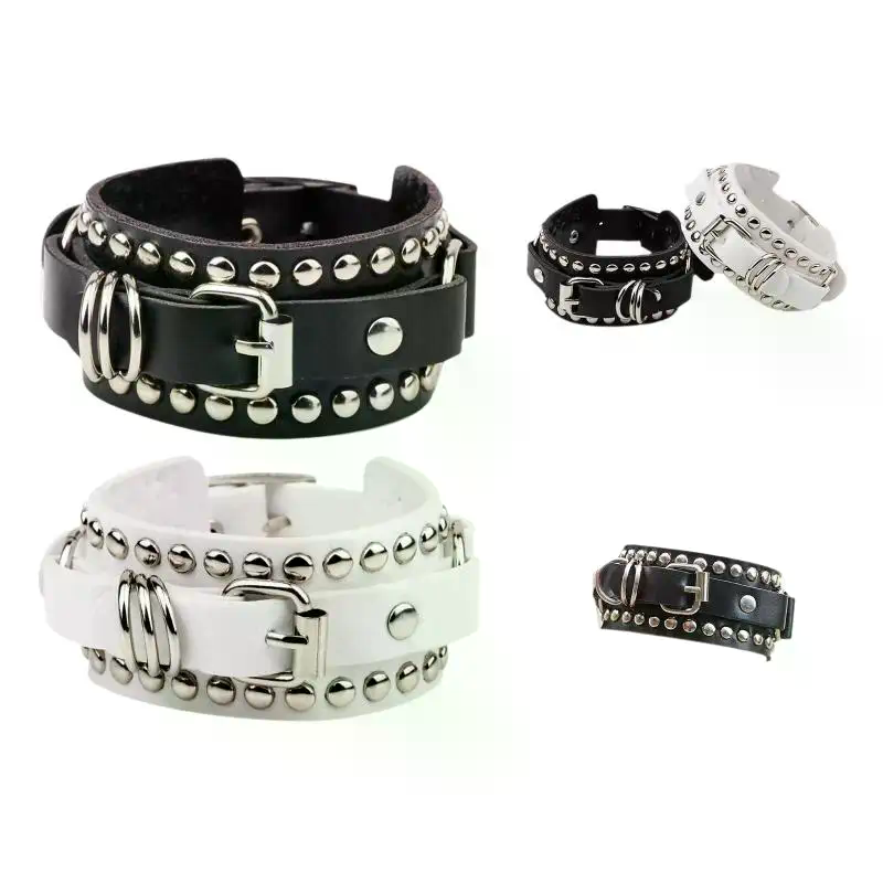 レザーリストバンドブレスレットカフゴスパンクブレスレット女性 - Jewelry & Watches Sp Zo O のレビューと価格
